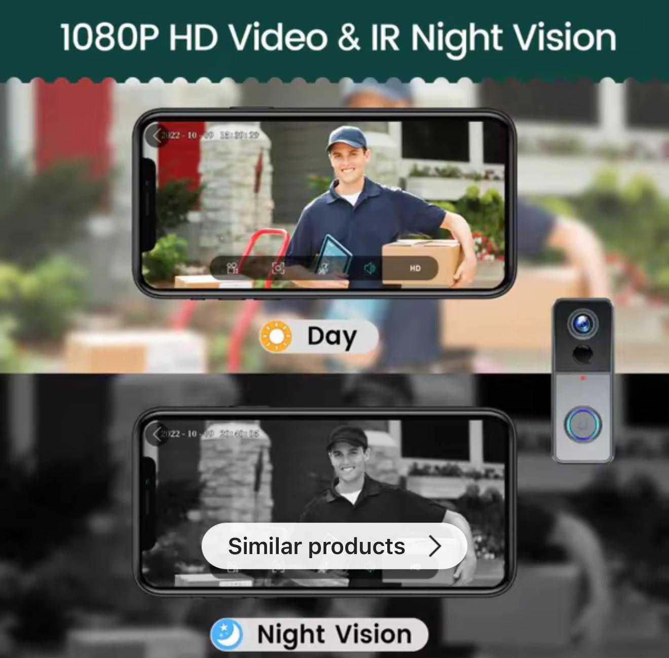 Smart home video doorbell 180 fish eye lens
